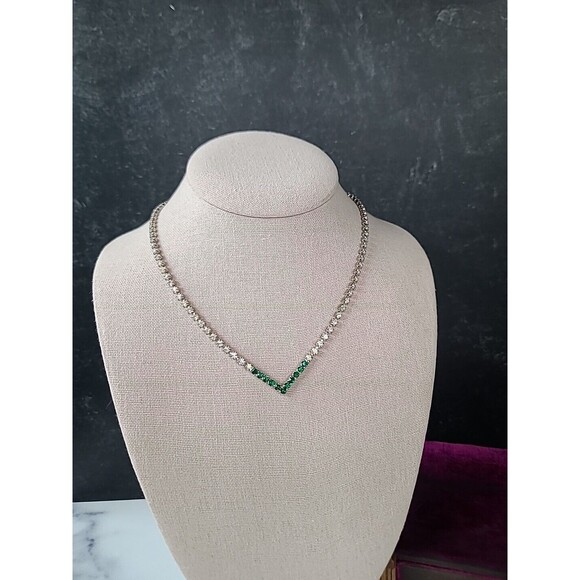 Vintage Green And Clear Prong Set Rhinestone Necklace - Picture 1 of 10